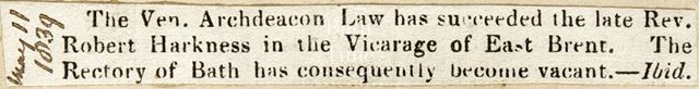 Vacancy at the rectory of Bath 1839