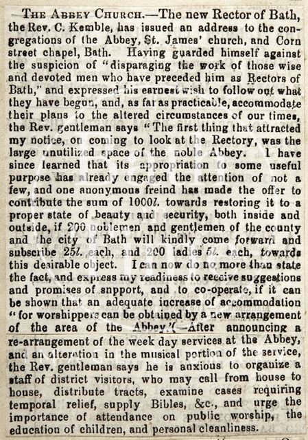 Address by the new Rector of Bath, Rev. C. Kemble 1859