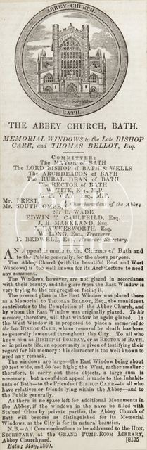 The Abbey Church, Bath Memorial Windows to the Late Bishop Carr and Thomas Bellott Esq. 1860