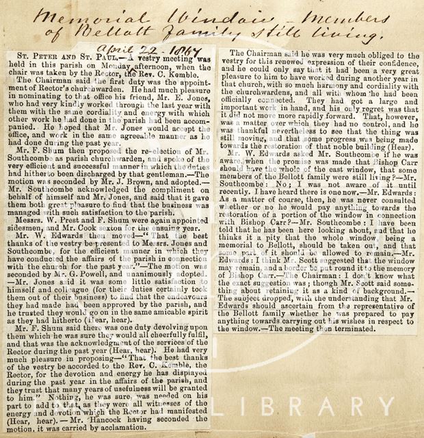 Minutes of vestry meeting held in the parish of St. Peter and St. Paul, Bath, by C. Kemble 1867