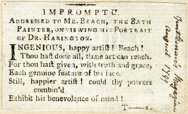 Address to Mr. Beach, the Bath Painter upon viewing his portrait of Dr. Harington 1799