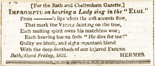 Impromptu poem on hearing a lady sing 'Eloi' by Hermes 1822