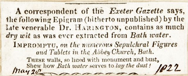 Epigram by Dr. Harington on Bath 1822