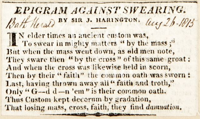 Epigram against swearing by Sir. J. Harington 1813