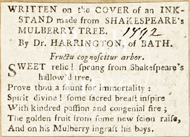 Written on the Cover of an Inkstand made from Shakespeare's Mulberry Tree 1792