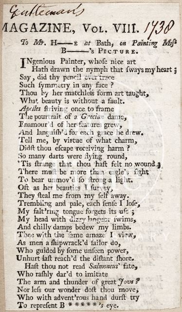 Poem on Mr. Hoare painting a portrait of Miss B____ 1738