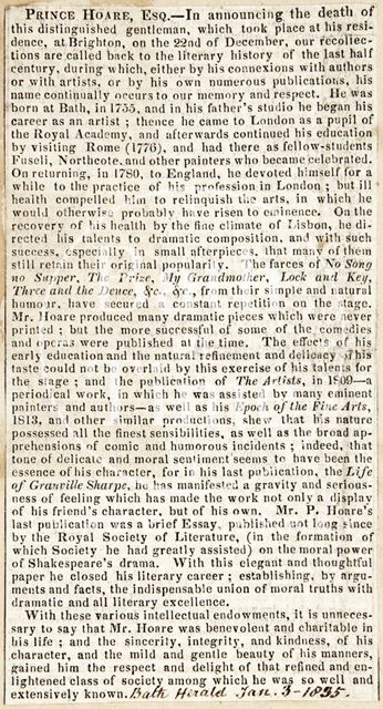 Obituary of Prince Hoare Esq. 1835