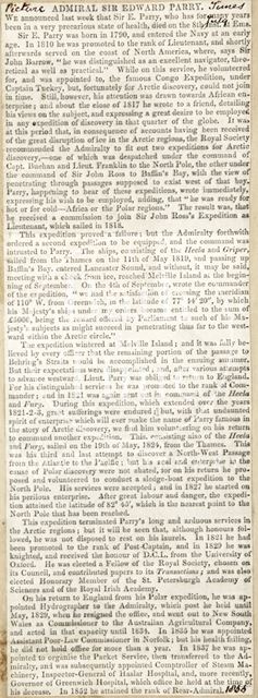 Obituary of Rear-Admiral Sir Edward Parry 1855