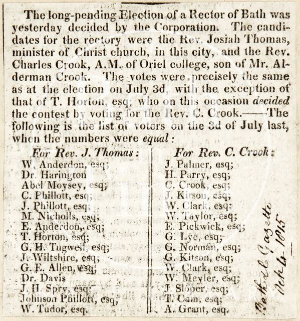 Election of a Rector of Bath 1815