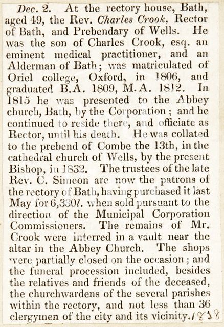 Obituary Rev. Charles Crook 1837