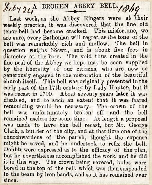 Broken Abbey Bell, Bath 1869