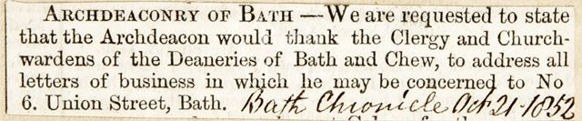 Archdeaconry of Bath statement 1852