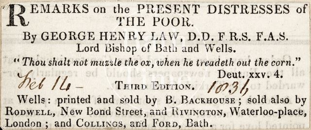 Remarks on the present distresses of the Poor by George Henry Law 1836