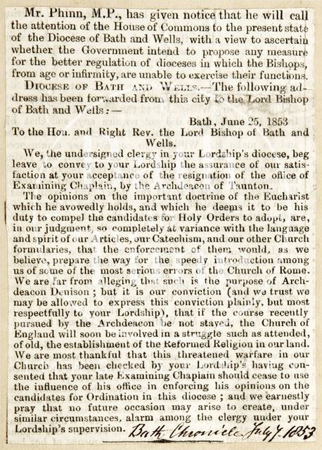 Regarding the better regulation of the Diocese of Bath and Wells 1853