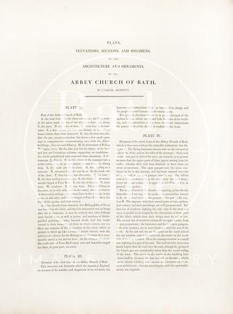 Plans, Elevations, Sections and Specimens of the Architecture and Ornaments of the Abbey Church of Bath, p.5 1798