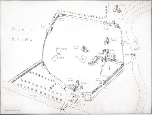 Plan de Bathe (Plan of Bath) (in about 1650) c.1860-1880