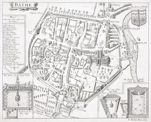 Bath as depicted in John Speed's Map of Somersetshire (1610) c.1860-1880