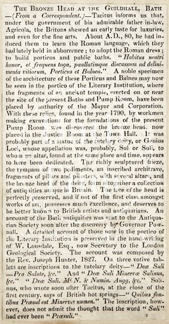 Bronze Head at the Guildhall, Bath c.1830