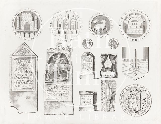 Illustrations of Roman remains and city seals, Bath 1791