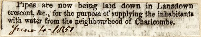 Laying of water pipes in Lansdown Crescent, Bath 1851