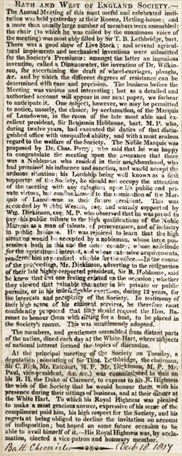 Bath and West of England Society, Annual Meeting 1814