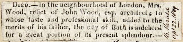 Death of Mrs. Wood, relict of John Wood Esq. 1809