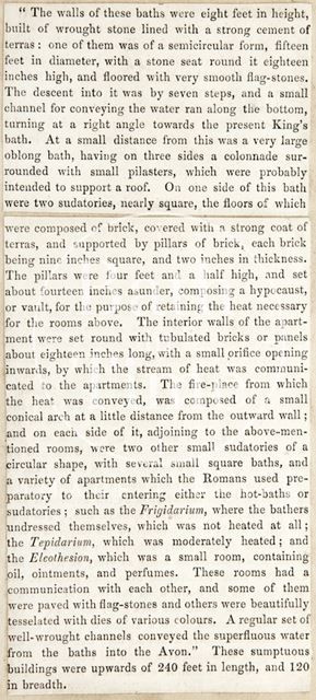 Description of Roman Baths as discovered at Kingston Parade, Bath c.1850