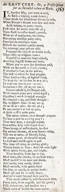 An Easy Cure or a Prescription for an Invalid When at Bath 1763