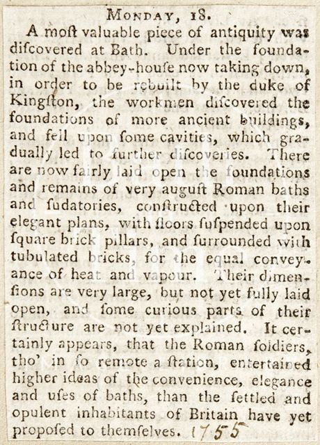 Discovery of the Roman Baths, Bath 1755