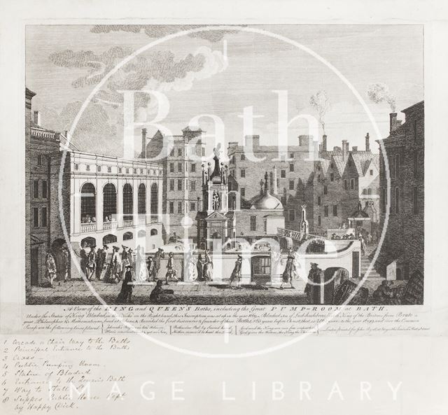 A View of the King and Queen's Baths, including the Great Pump Room at Bath 1764