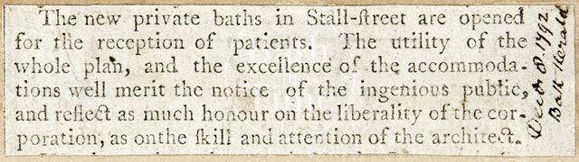 Opening of the New Private Baths in Stall Street, Bath 1792