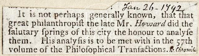 Mr. Howard analysed the springs of the city, Bath 1792