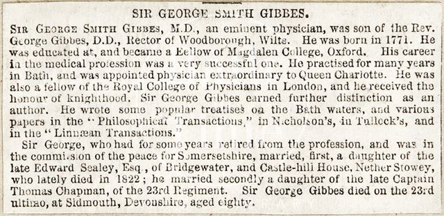 Obituary of Sir George Smith Gibbes (1771-1851) 1851