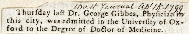 Dr. George Gibbes, Oxford University M.D. 1799