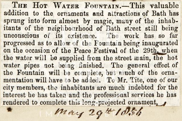 The Hot Water Fountain, Bath Street, Bath 1856