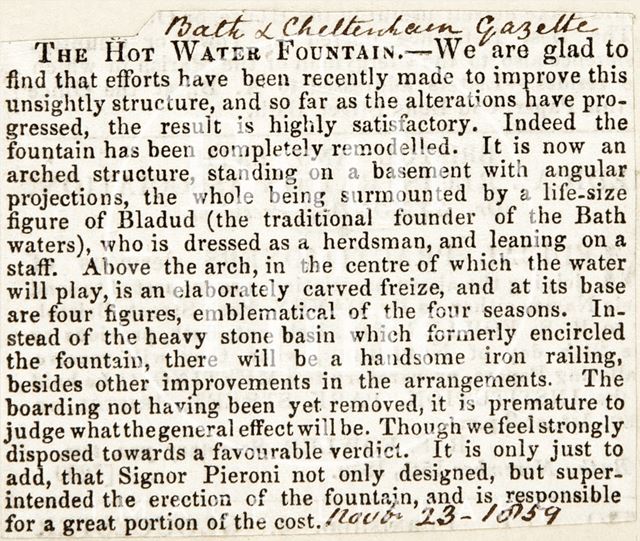 The Hot Water Fountain, Bath Street, Bath 1859