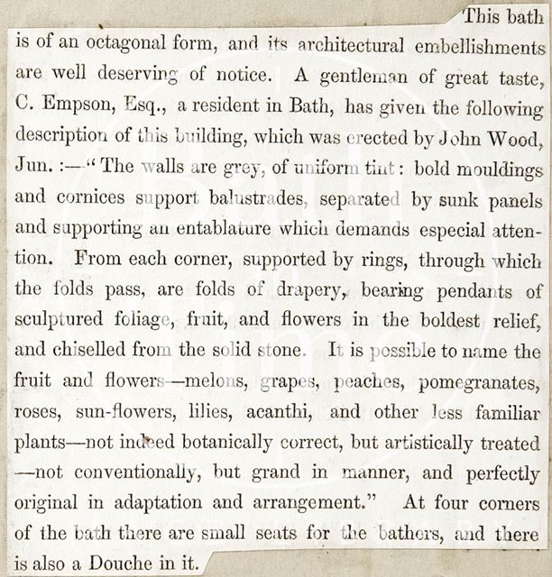 Contemporary description of the Hot Bath, Bath c.1850