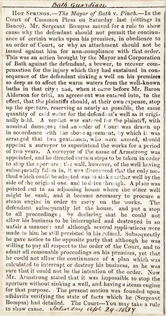 Hot Springs, The Mayor of Bath vs. Pinch 1837