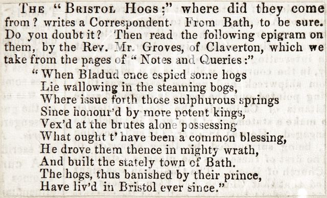 The Bristol Hogs, Epigram by Rev. Mr. Groves of Claverton c.1830?