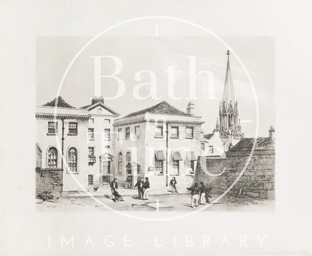 The Bath Grammar School from the Ball Court, Broad Street, Bath 1842