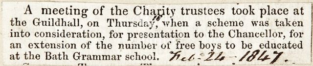 A meeting concerning the boys at Bath Grammar School 1847