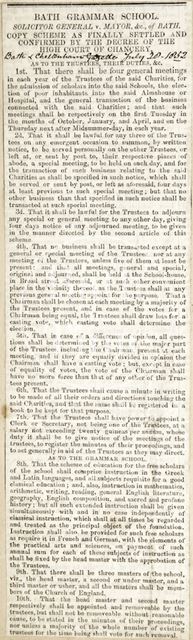 Bath Grammar School, scheme of government 1852