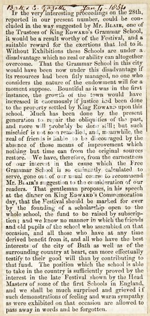 King Edward Grammar School tercentenary celebrations speech, Bath 1854