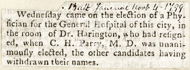 The election of a Physician of the General Hospital, Bath 1799