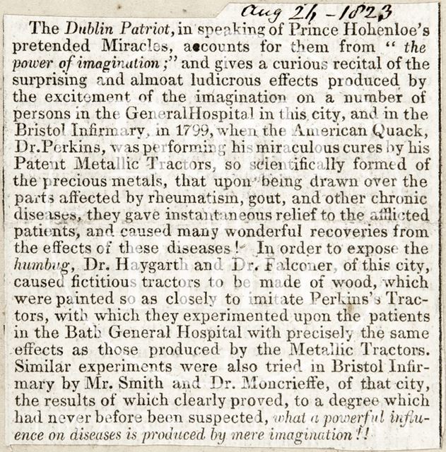 American Quack Dr. Perkins, who performed miracle cures with his patent metallic tractor 1823