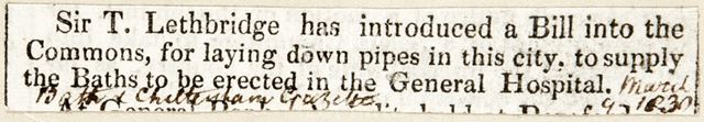 Water supply to the Baths in the General Hospital, Bath 1830