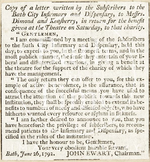 Letter of thanks to Mr. Dimond and Mrs. Keasberry 1792