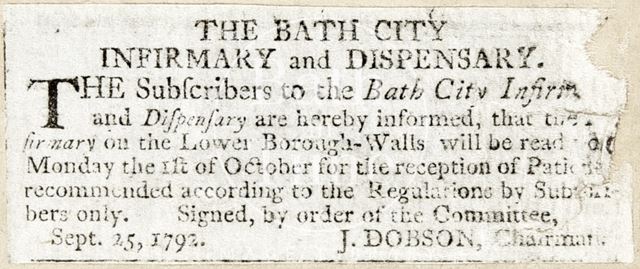 Opening of the Bath City Infirmary and Dispensary 1792