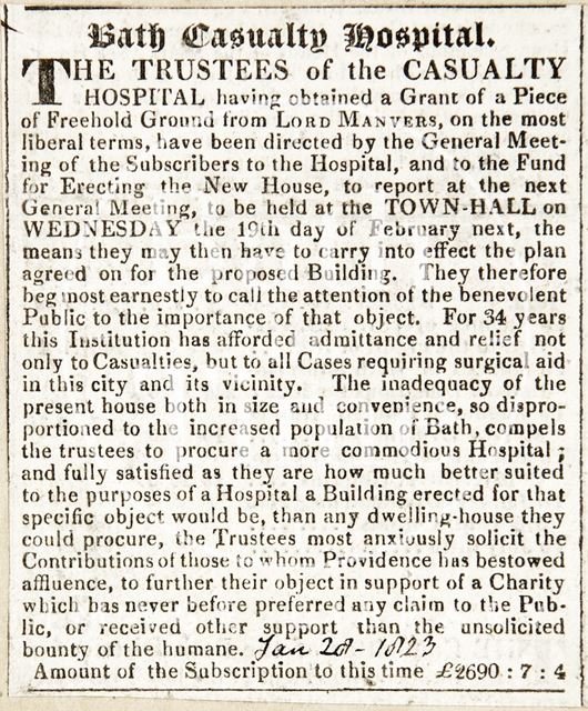 Notice of a General Meeting , Bath Casualty Hospital 1823