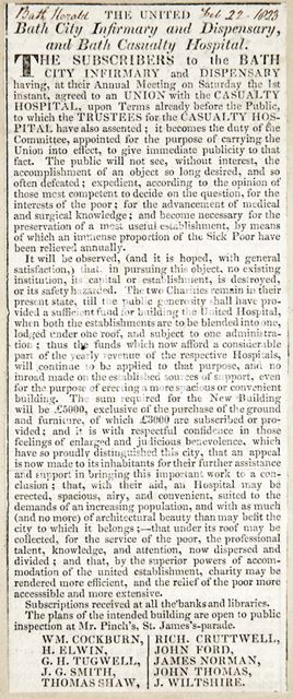 Minutes from a meeting, the United Bath City Infirmary and Dispensary and Bath Casualty Hospital 1823